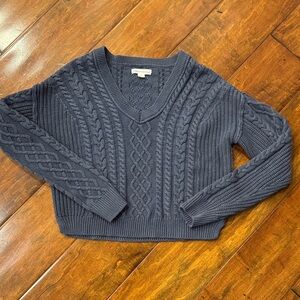 Aeropostale Women’s S Cable Knit V-Neck Sweater in Navy